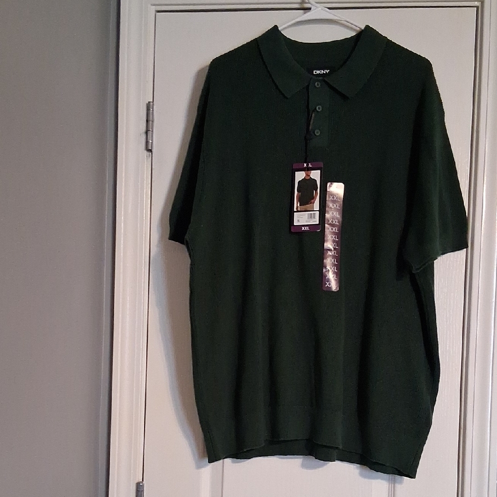 DKNY Forest Green And Navy Blue Mens Polo Sweater